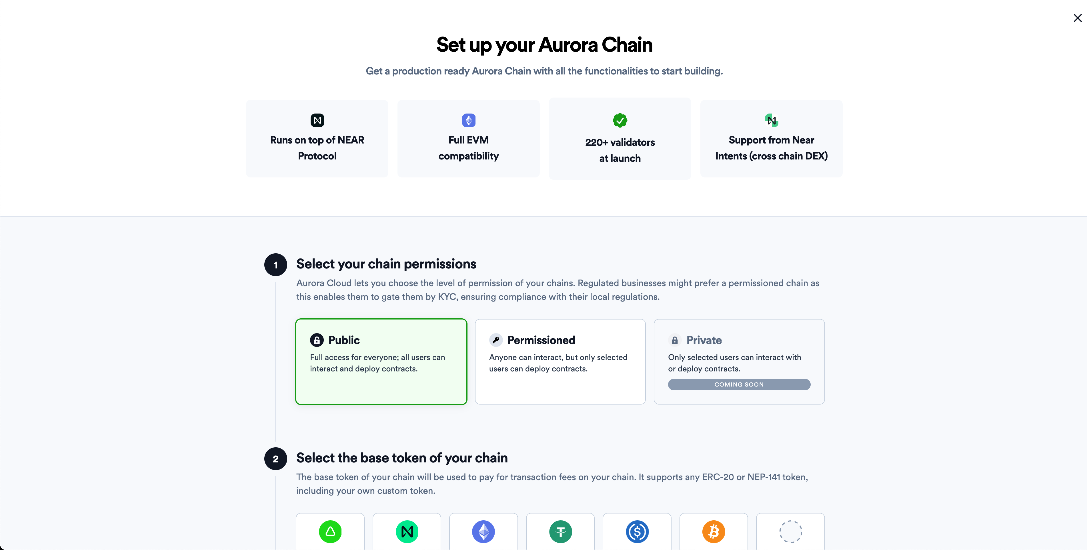 chain configuration popup on aurora cloud