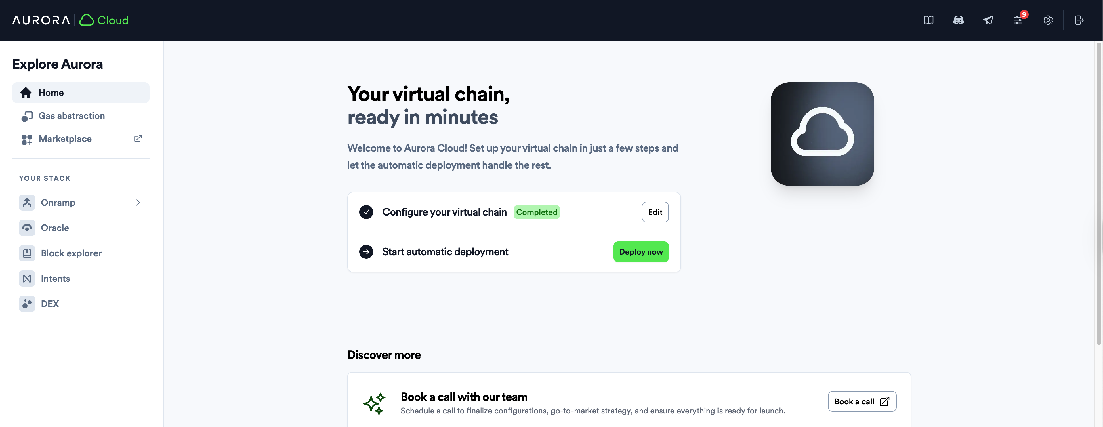 deploy now button in aurora cloud