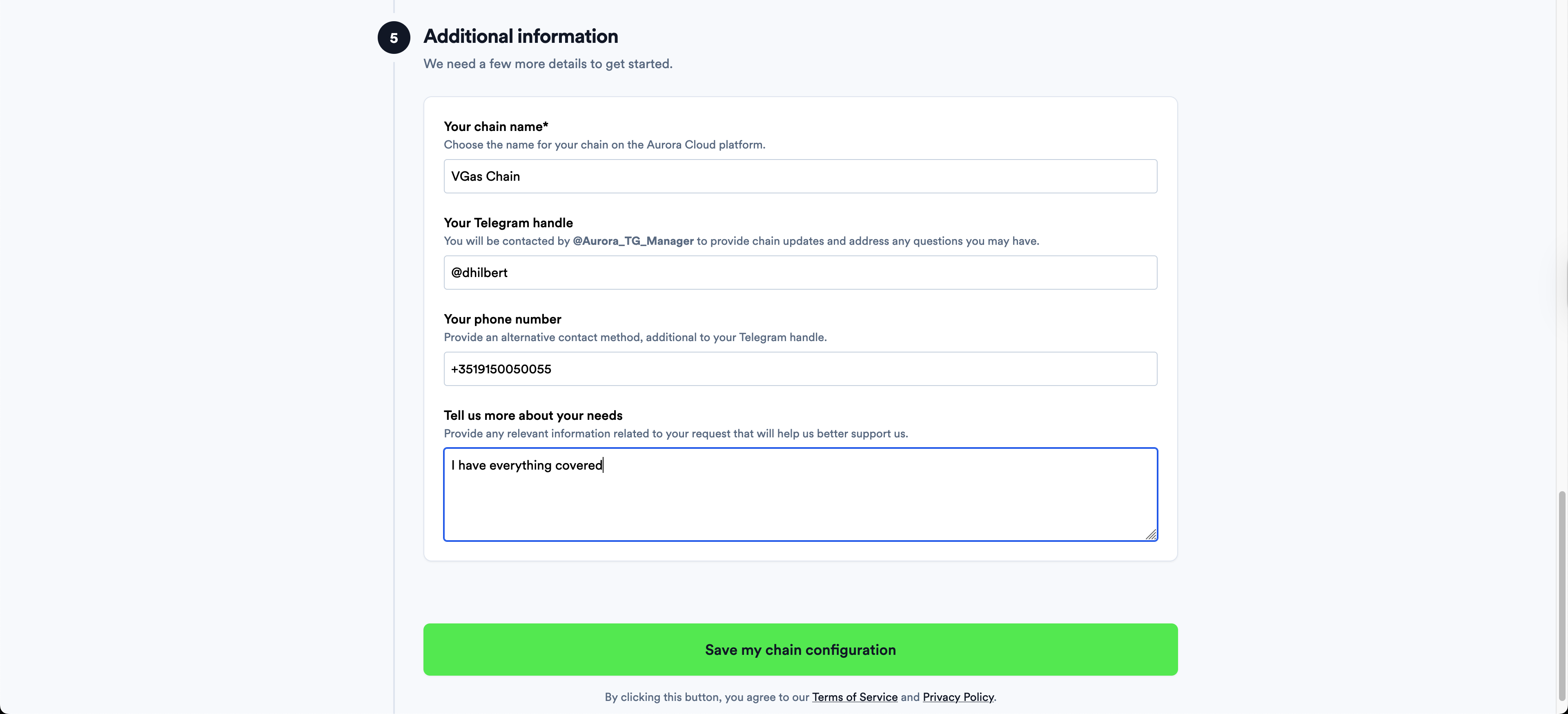 chain information form in aurora cloud