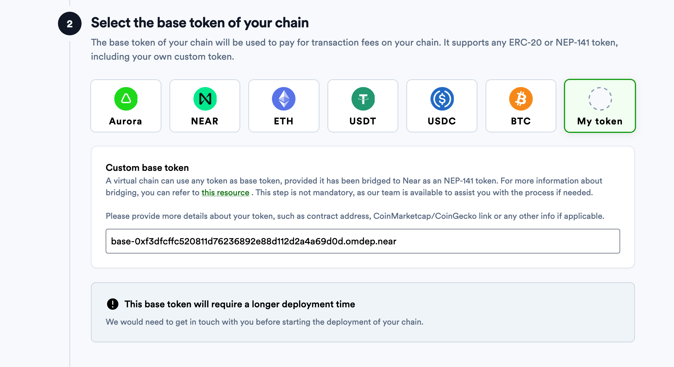base token address filled in aurora cloud
