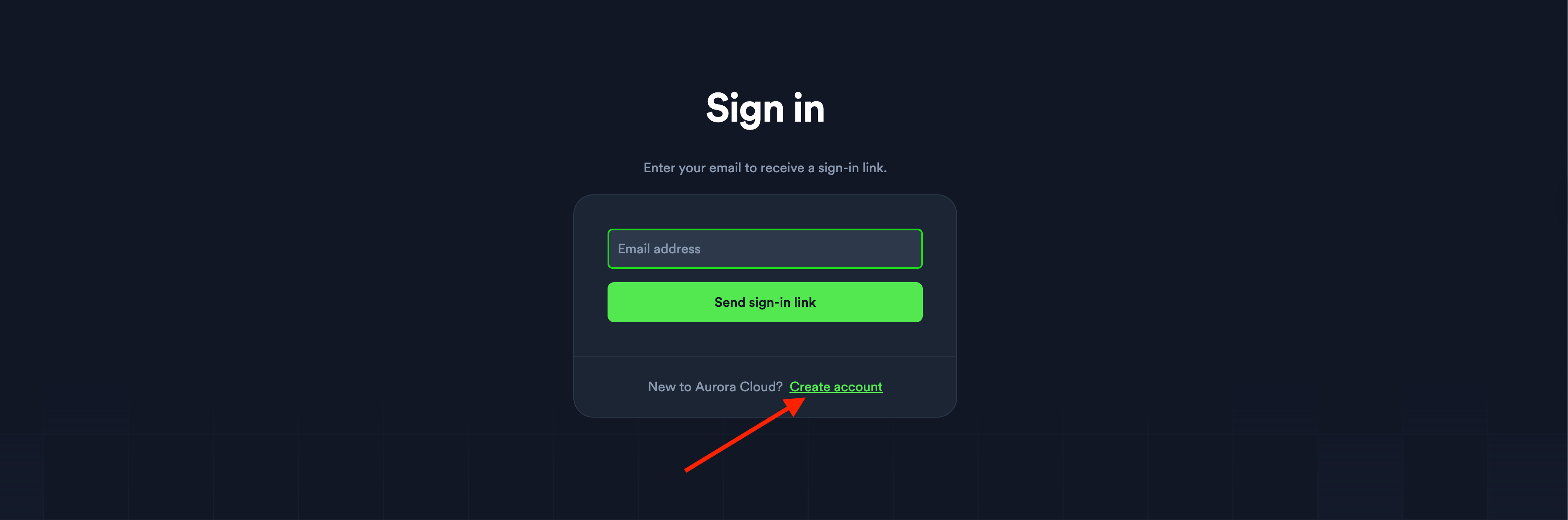 create account link on aurora cloud website