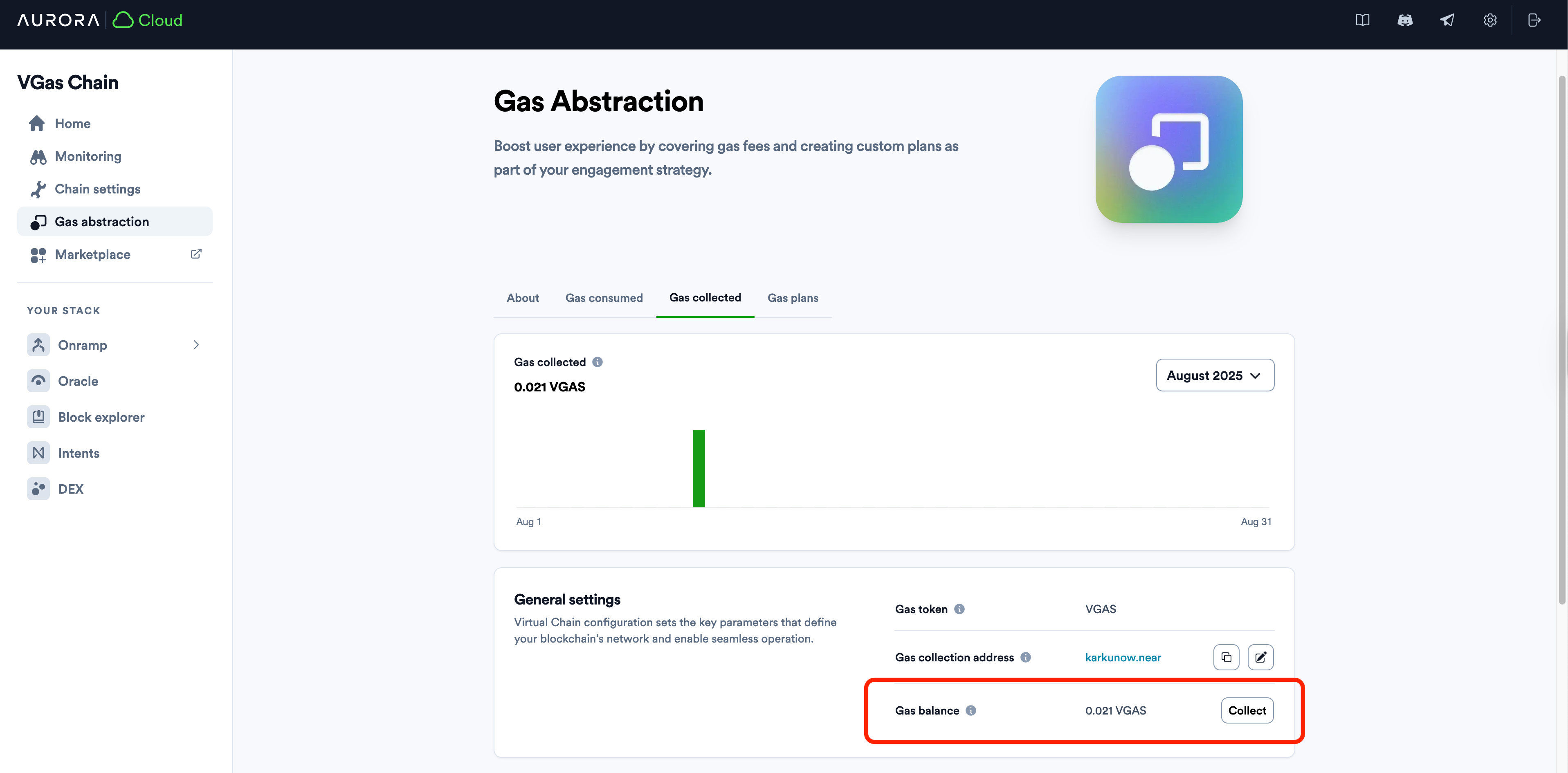 gas collected section in aurora cloud
