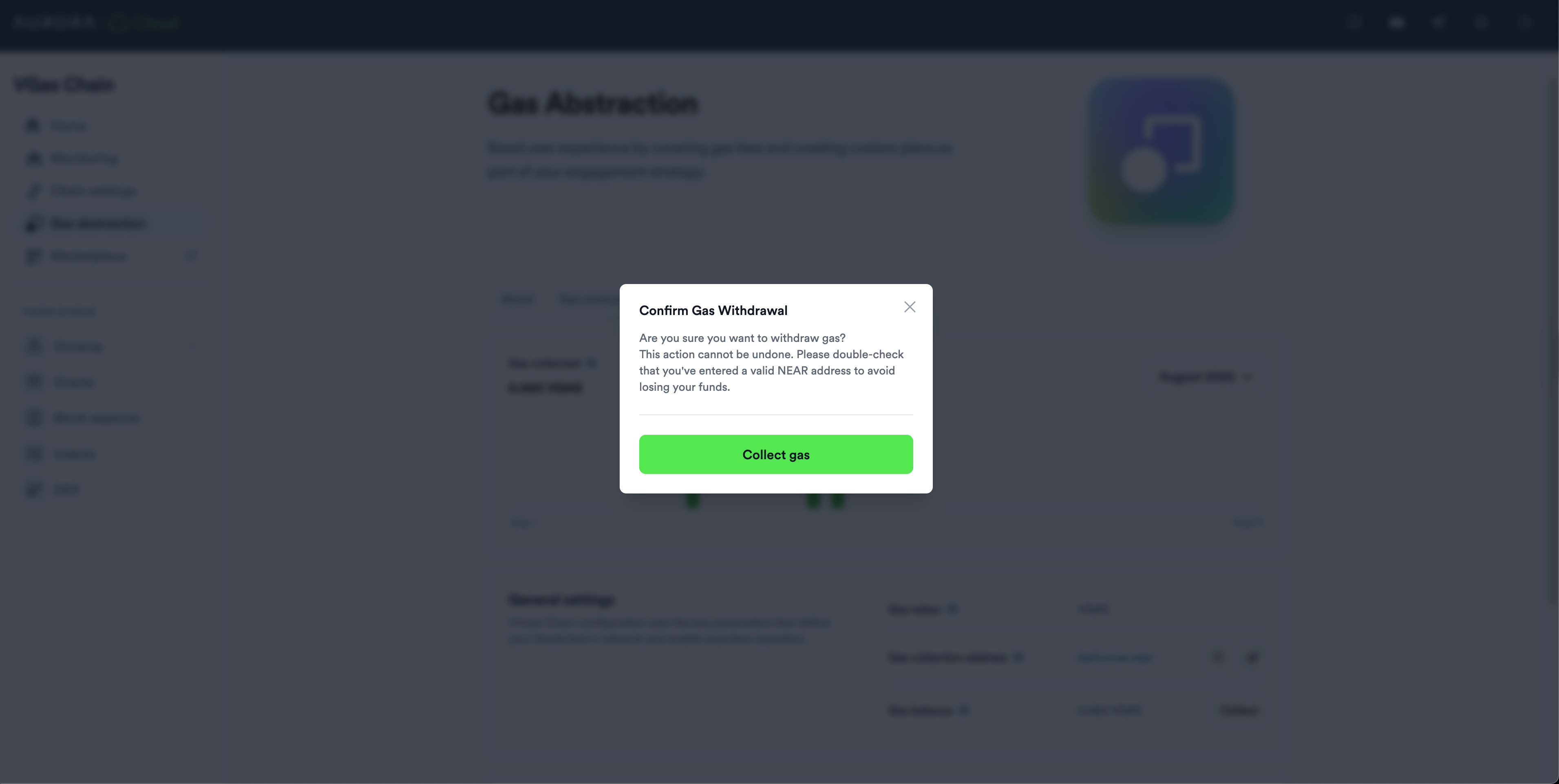 gas collection popup in aurora cloud