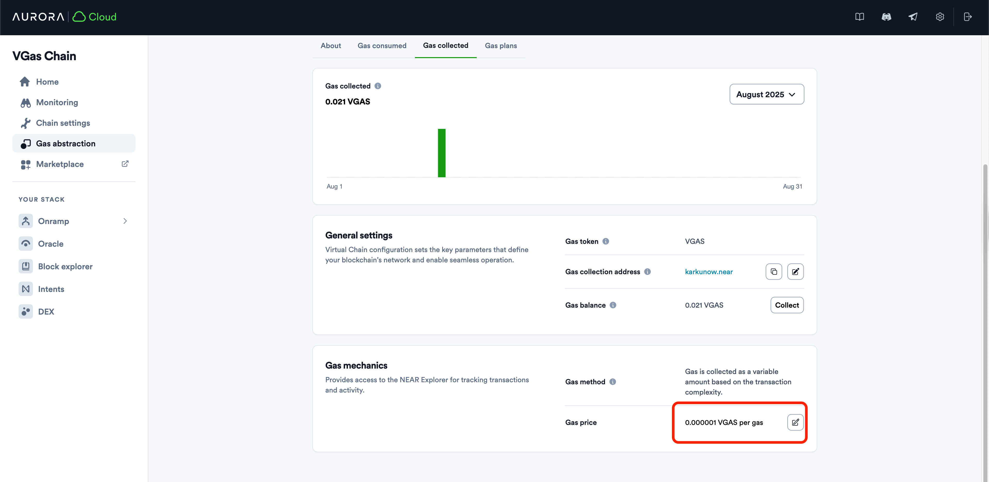gas price field in aurora cloud