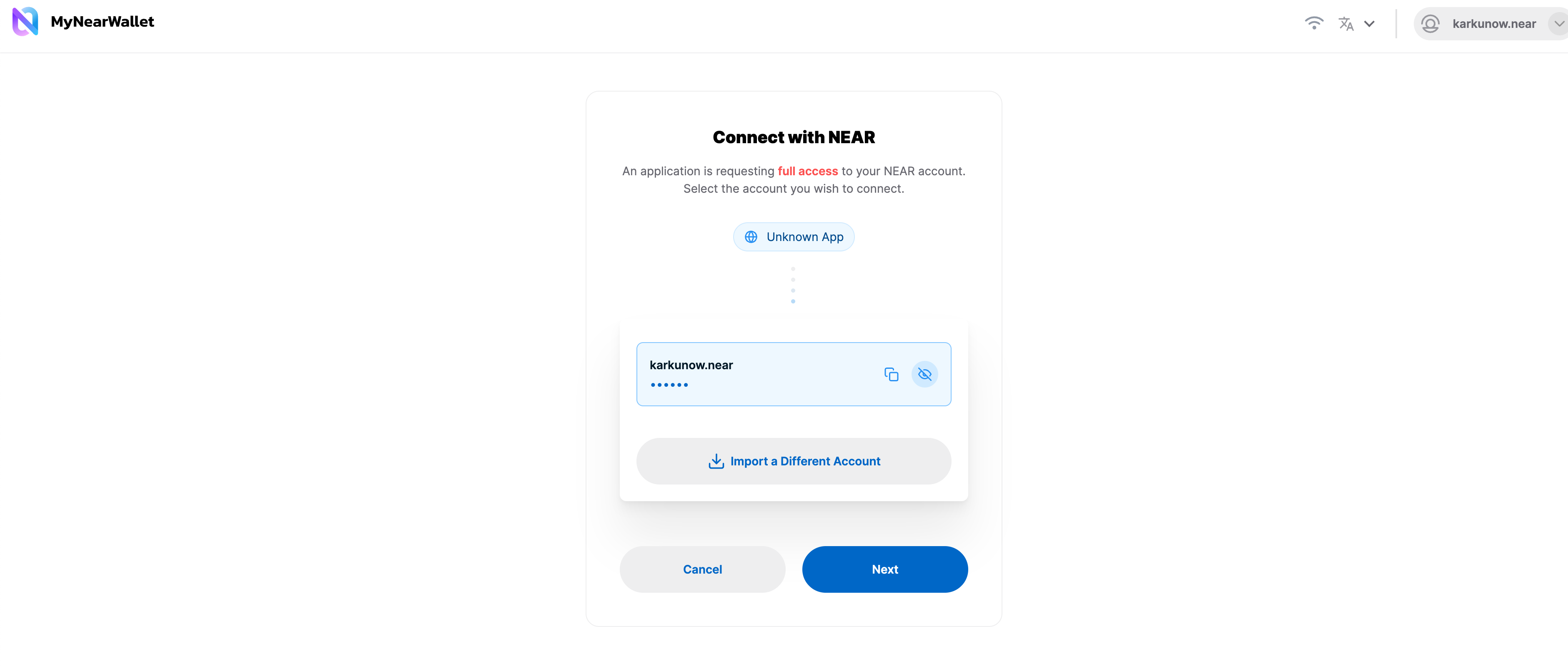 near wallet import screen in browser