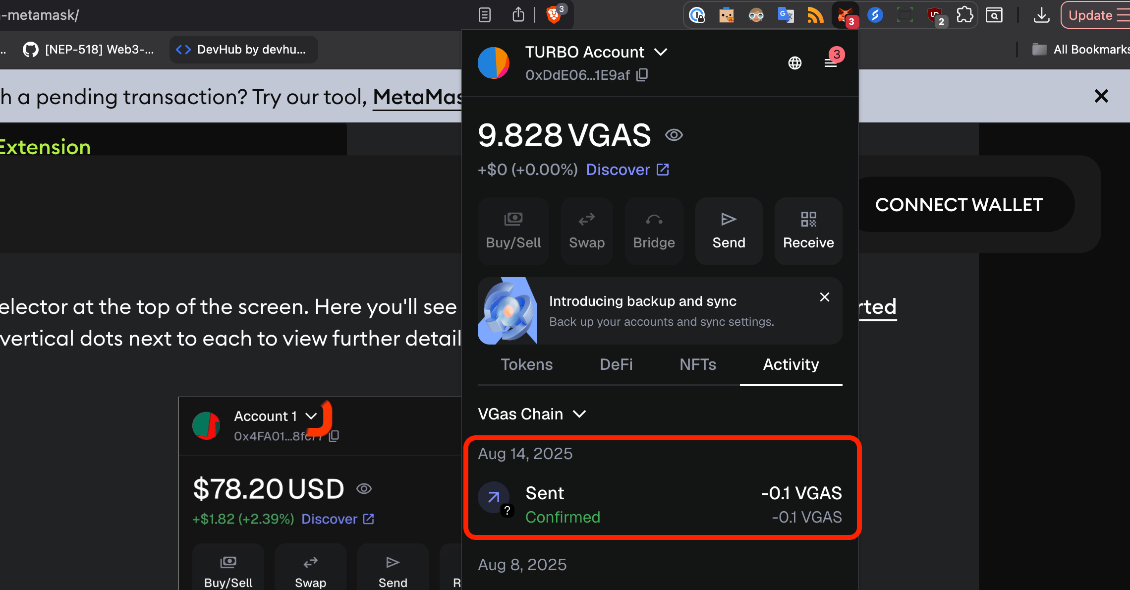 transaction details in MetaMask