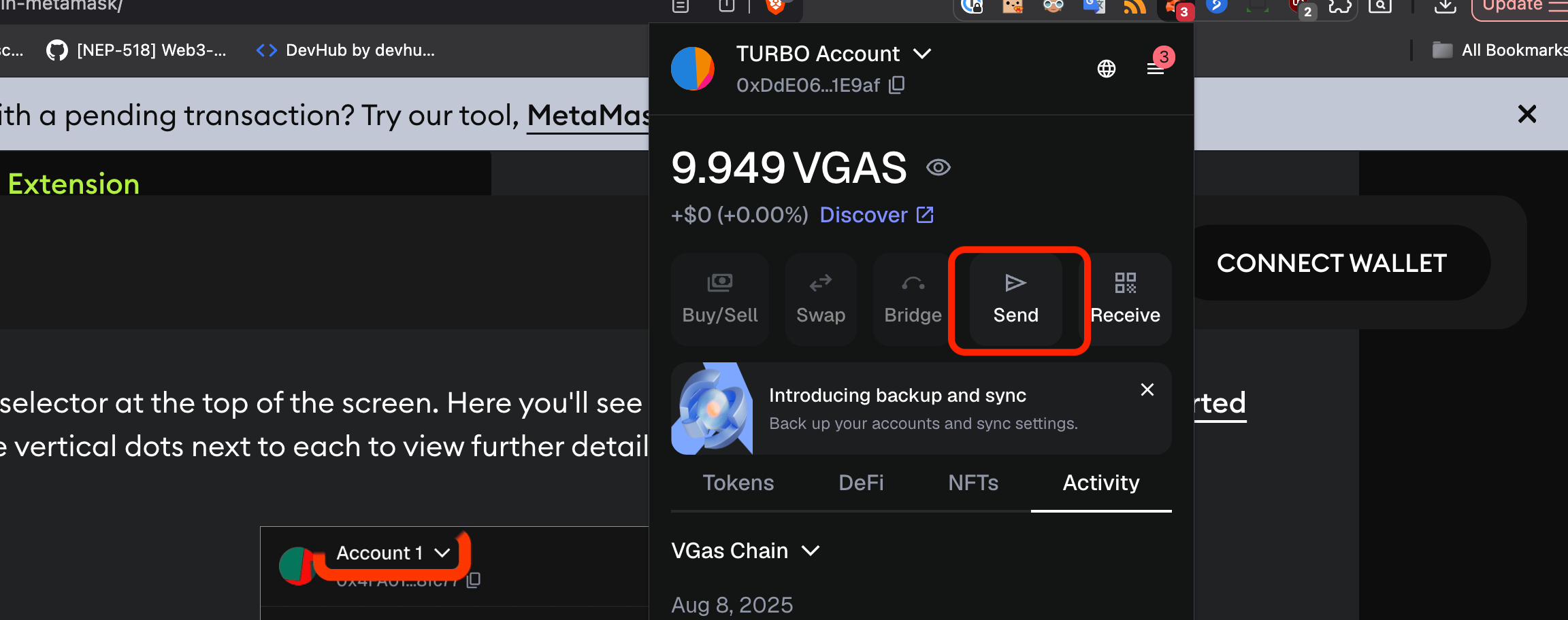 send button in MetaMask