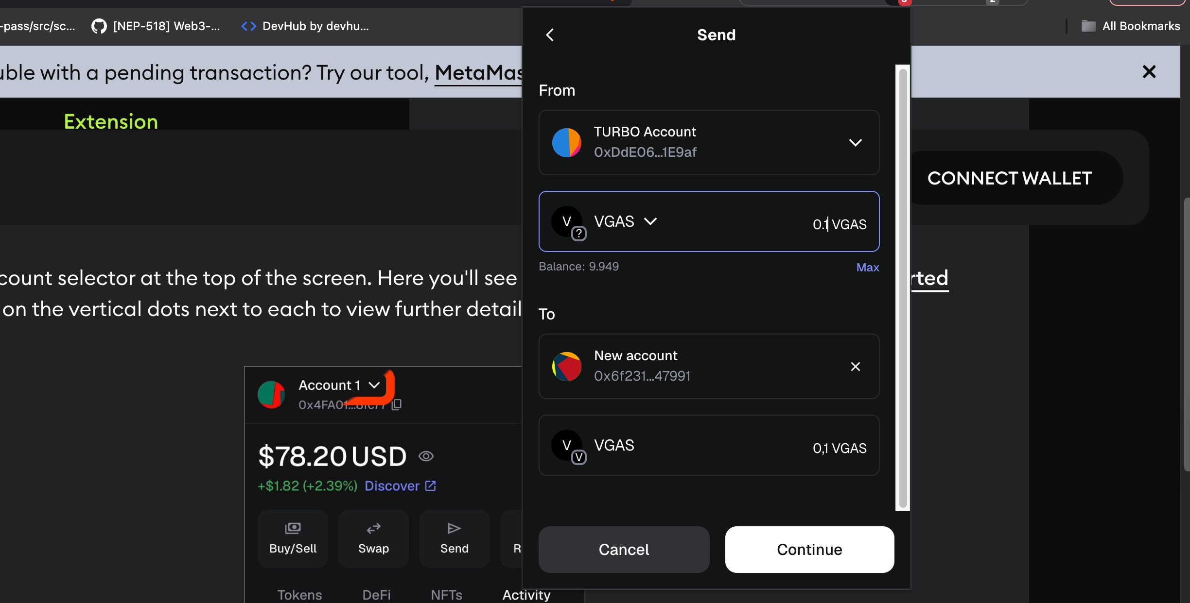 token transfer form in MetaMask