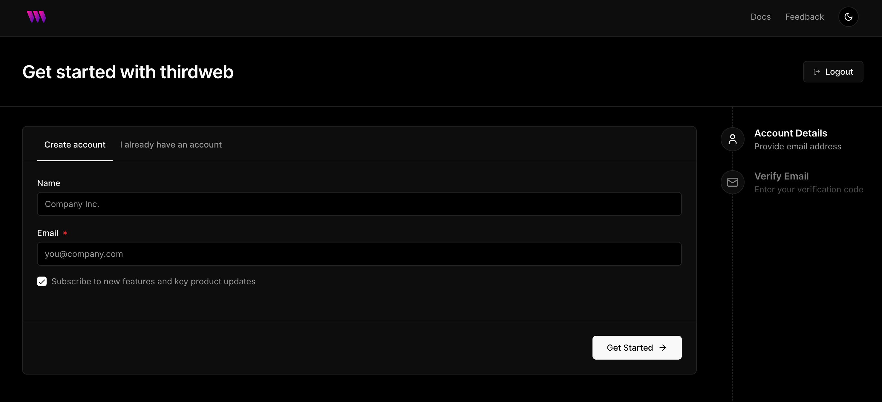 thirdweb create account