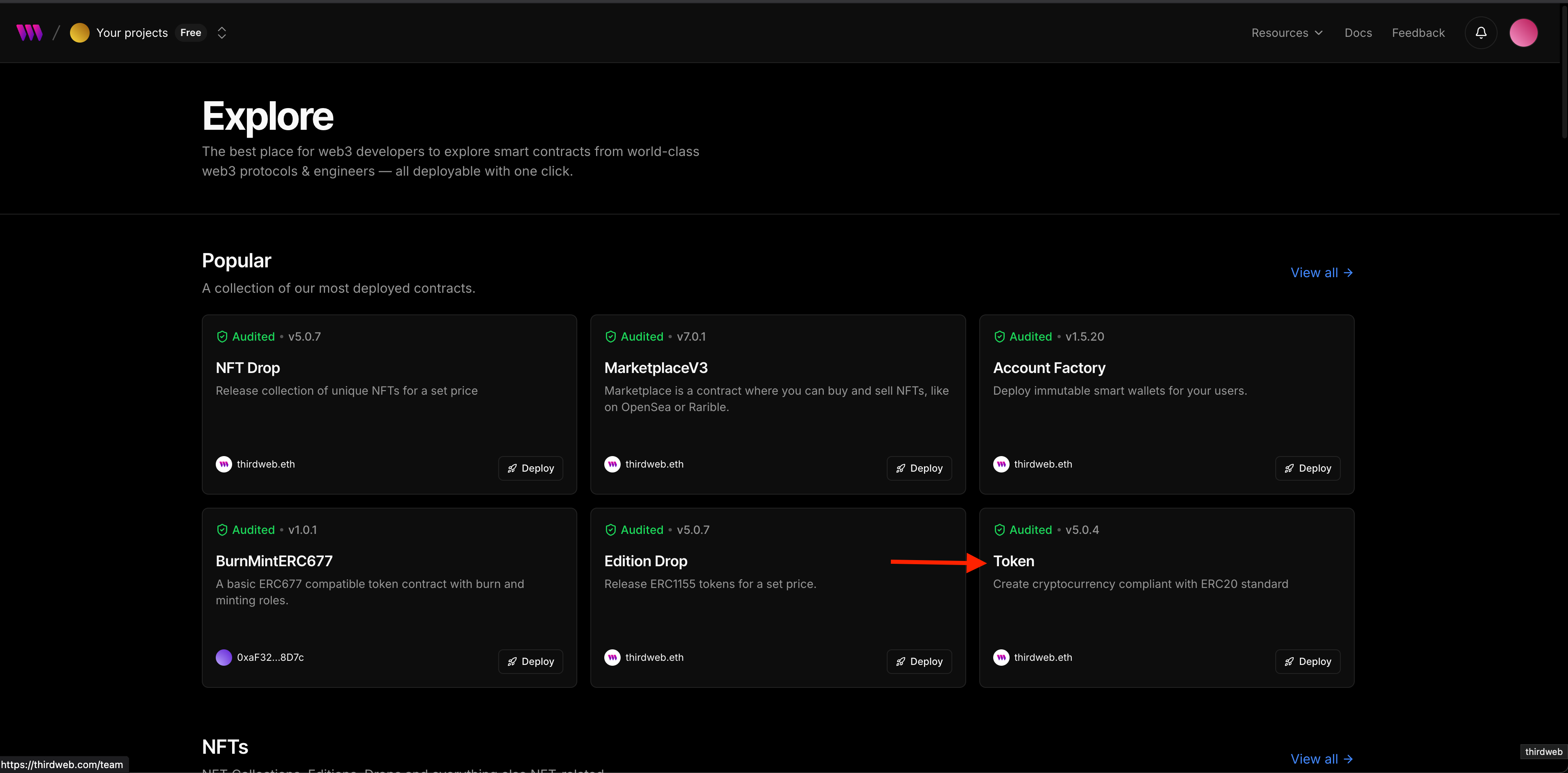 thirdweb discover contracts