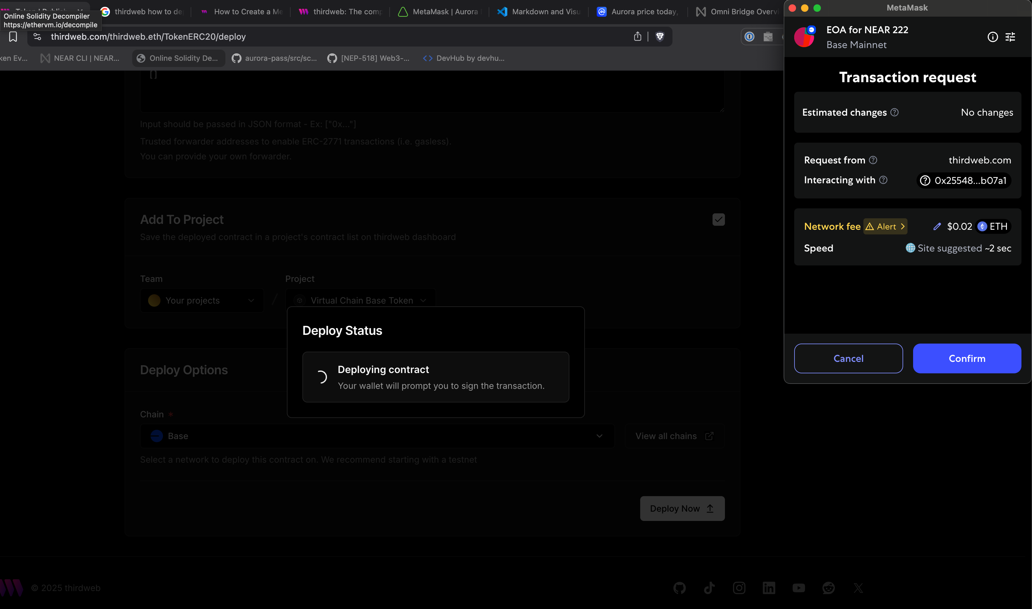 MetaMask confirmation for deployment