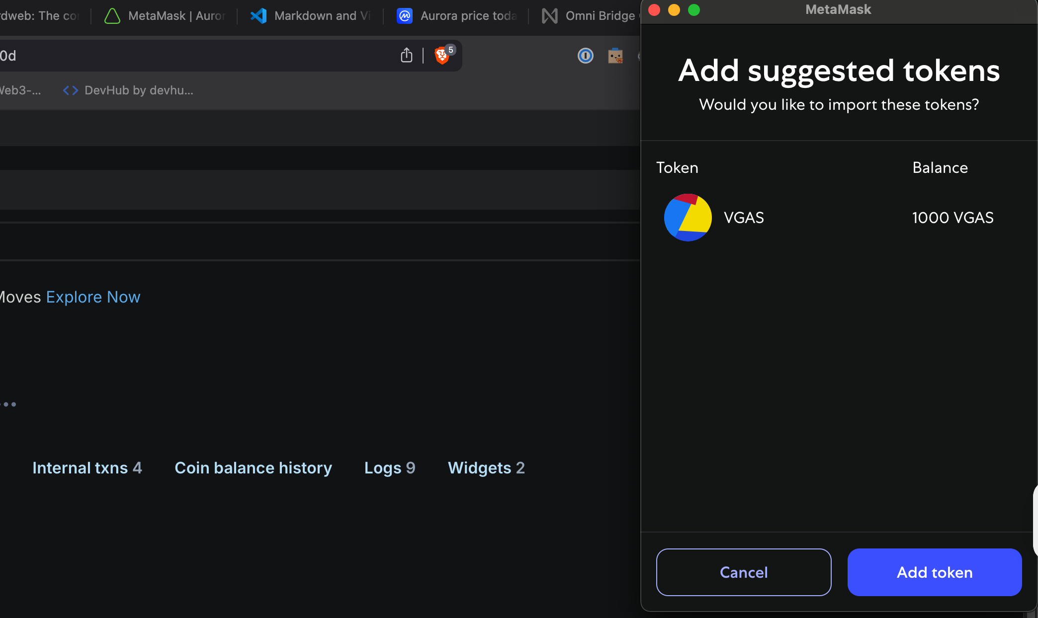 MetaMask add token popup