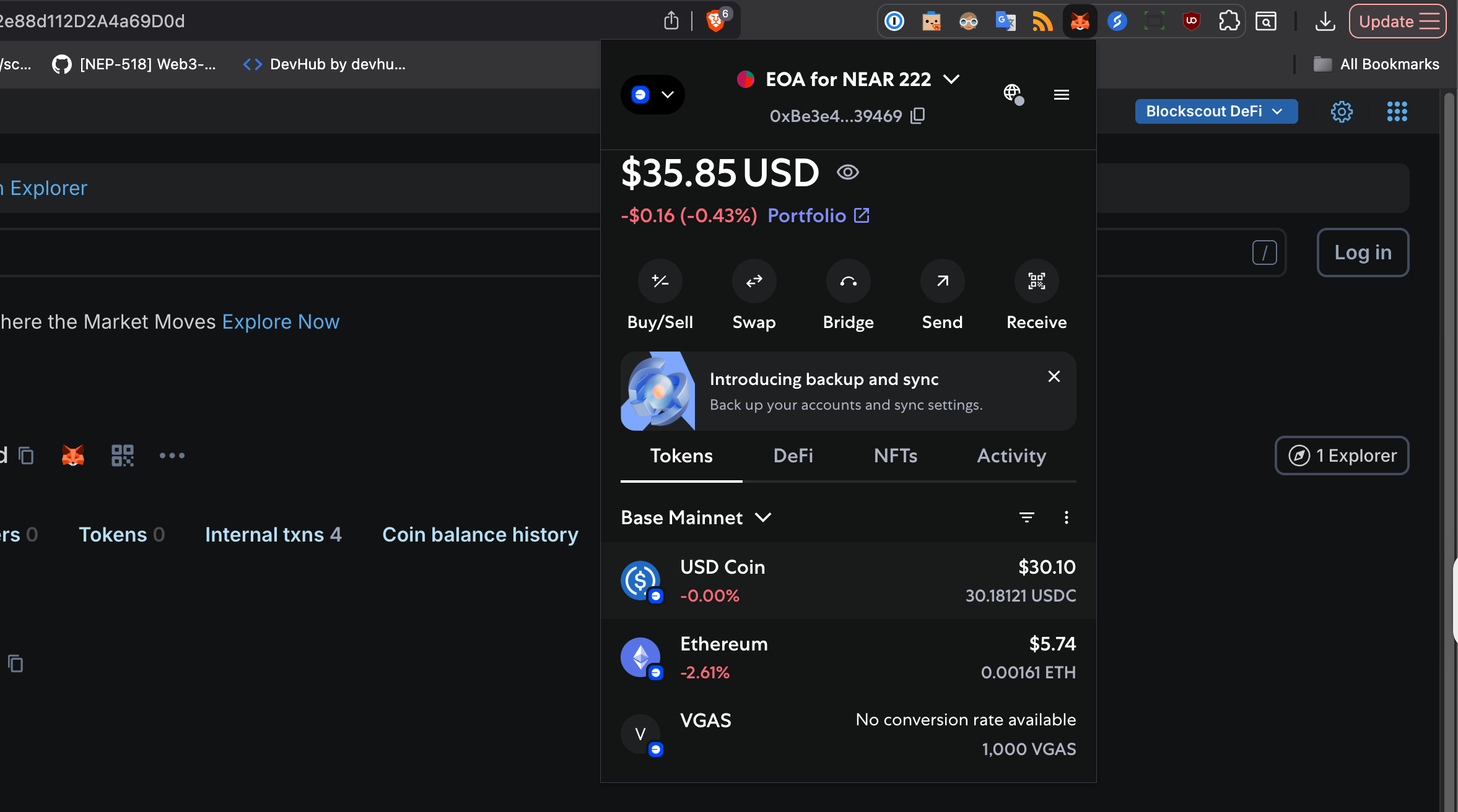 token shown in wallet