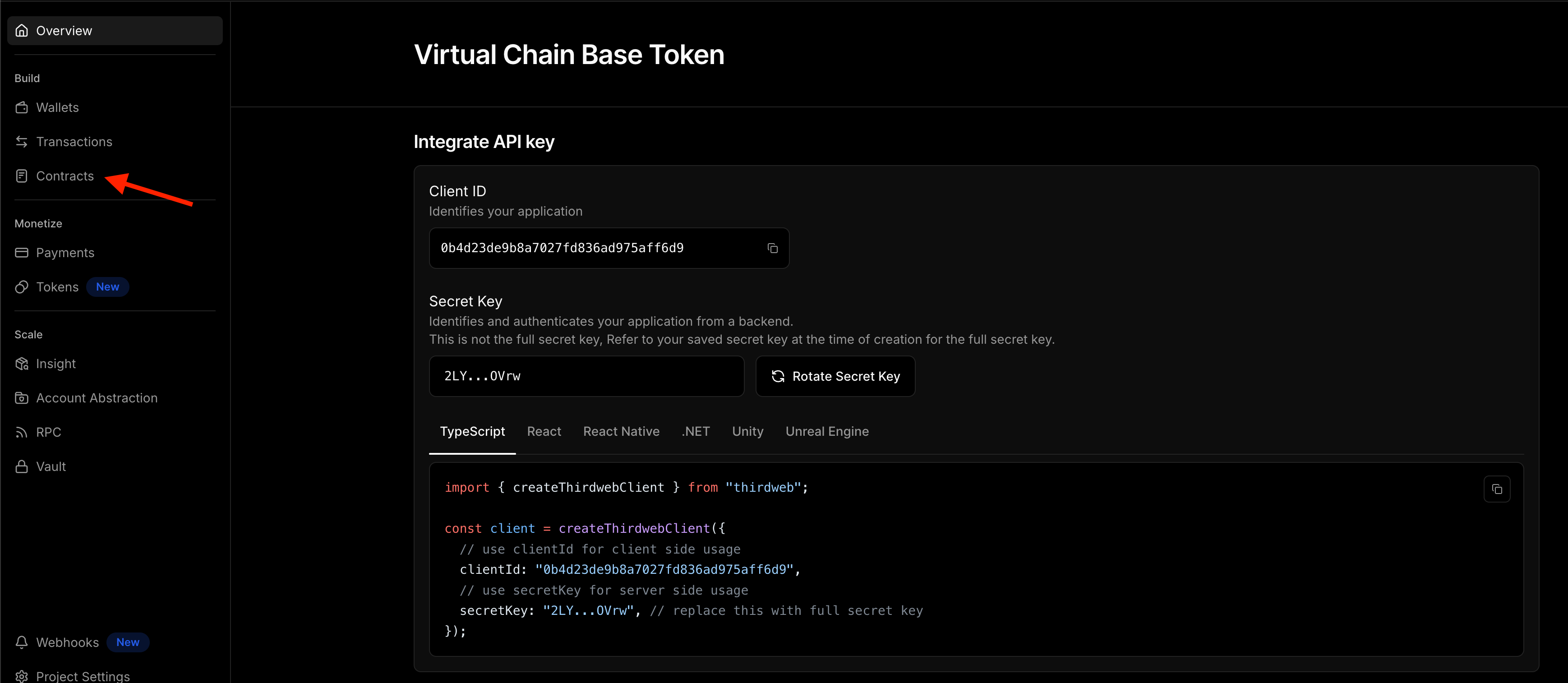 thirdweb project view