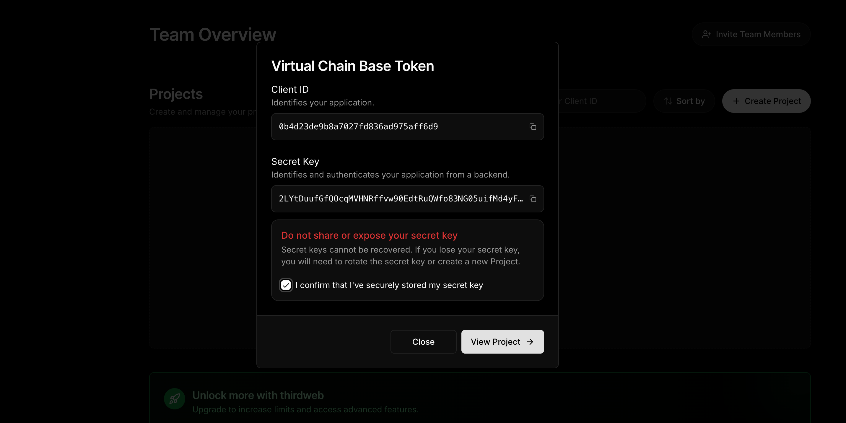 thirdweb project secret key